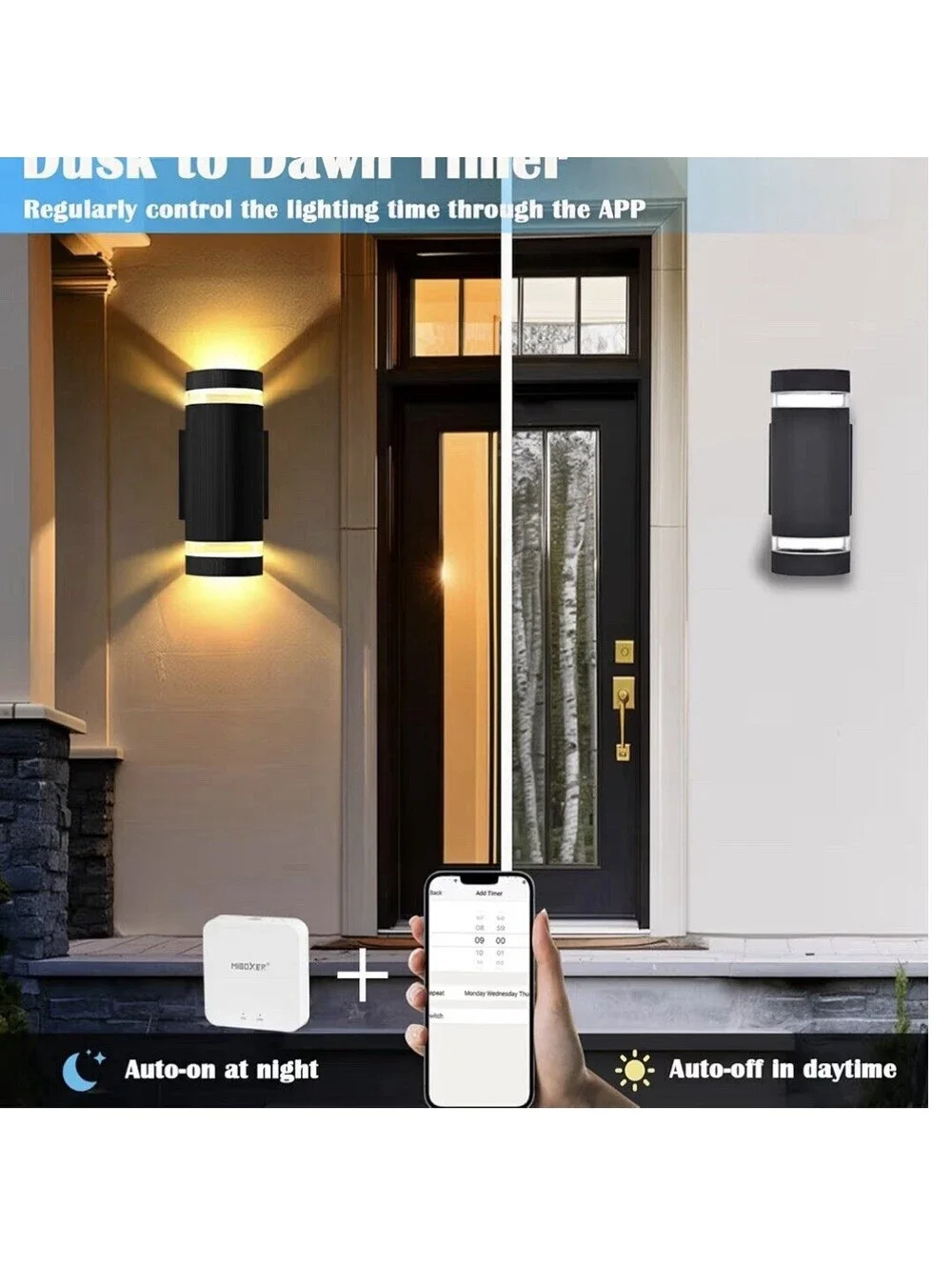 Color Changing RGB Outdoor Wall Lights - 2 Pack Modern Exterior Sconces